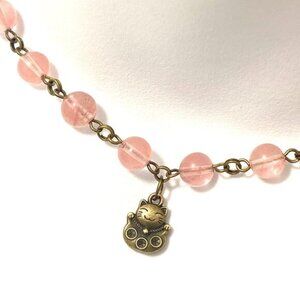 Cute Cherry Quartz Bronze Fortune Cat Adjustable Pendant Choker